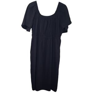 NWT Everlane The Flutter Sleeve Dress Midi Flax Linen Blend Black Women's Large